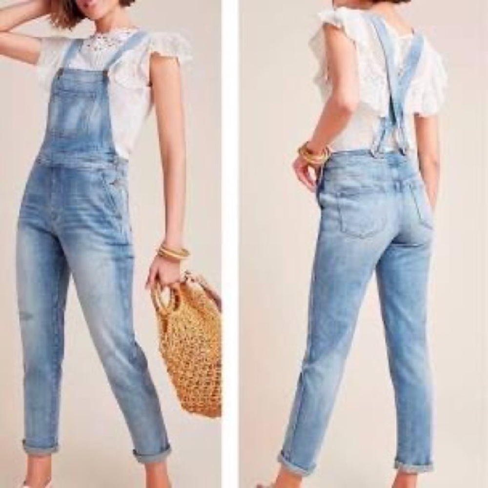 Pilcro and the Letterpress Anthropologie Wanderer Overalls Light Denim Size 26